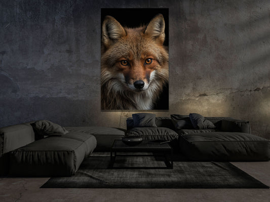 Dark Fantasy Fuchs Poster als großformatige Wandkunst im modernen Wohnraum mit ruhiger symbolischer Wirkung