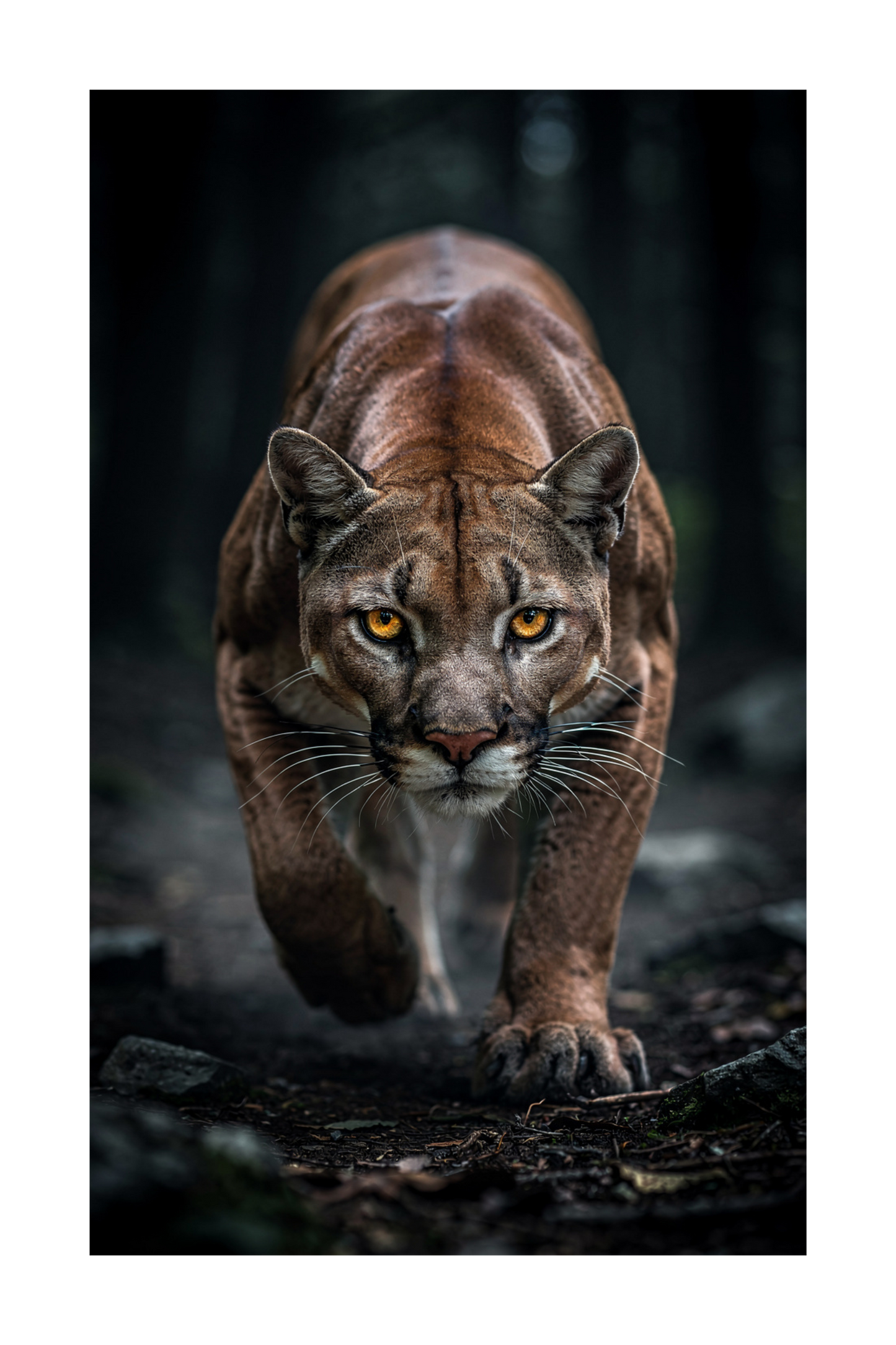 Freigestellte Wandkunst Leinwand 32x48 mit Motiv dunkler Puma im Wald