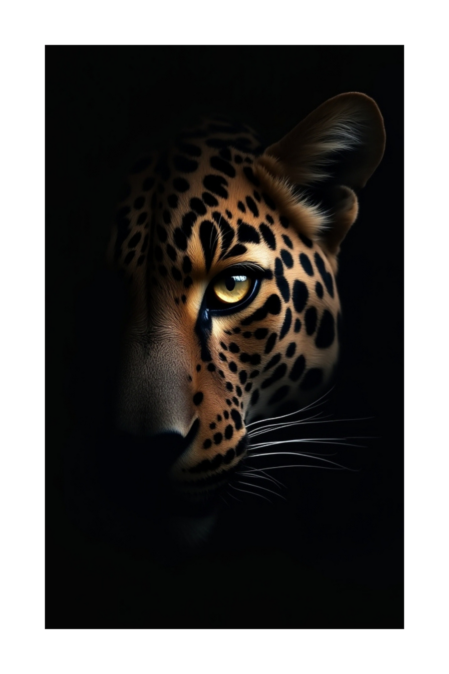 Freigestelltes Jaguar Motiv mit halbem Gesicht und starkem Kontrast für Leinwand 40x60 Zoll