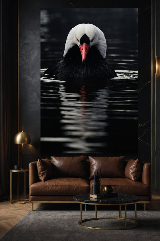 Dark Fantasy Kranich Wandkunst auf Leinwand im Format 40x60 Zoll im modernen Wohnzimmer