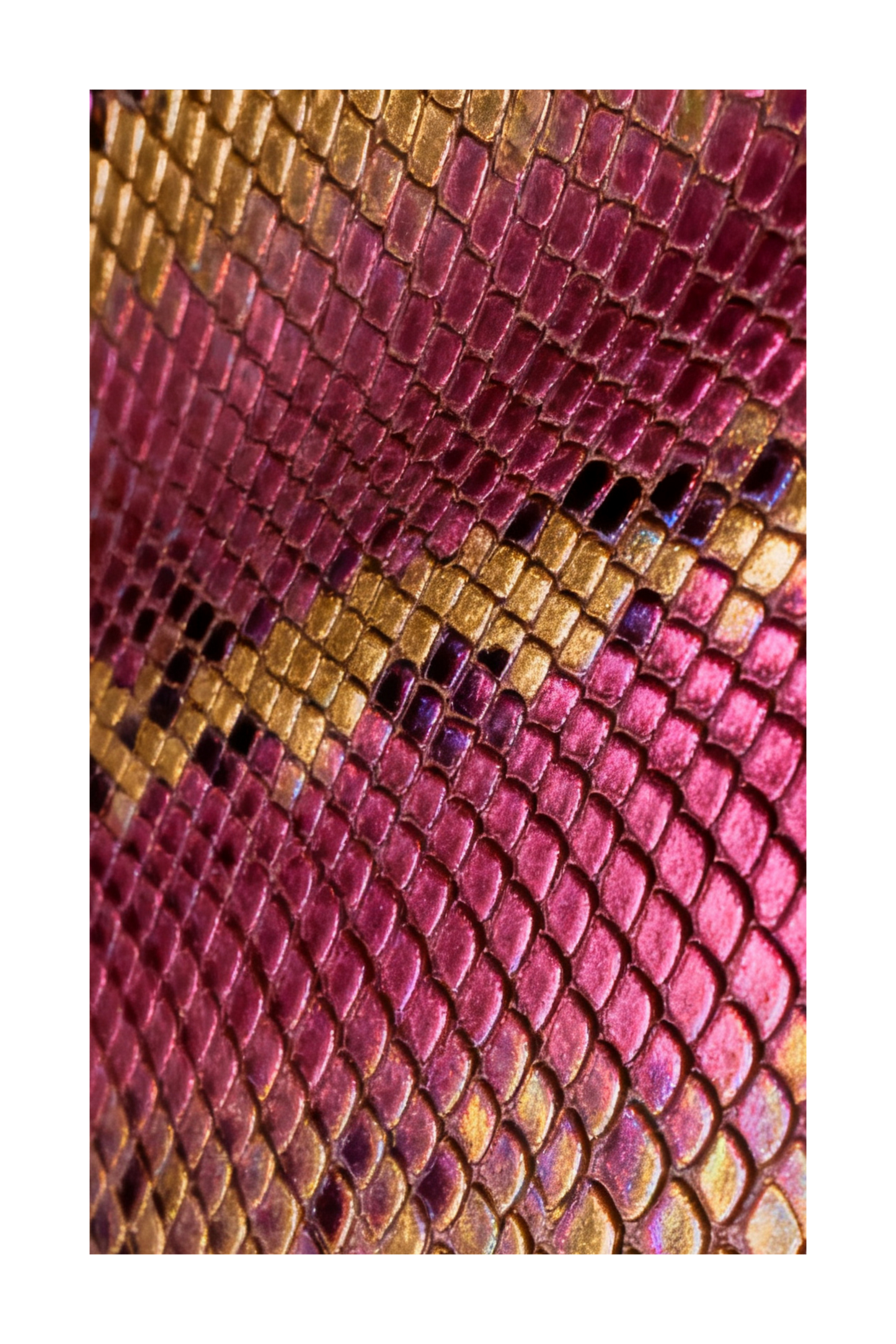Freigestelltes Pint-Glas in Magenta-Gold mit luxuriöser Reptilienstruktur und satinierter Oberfläche