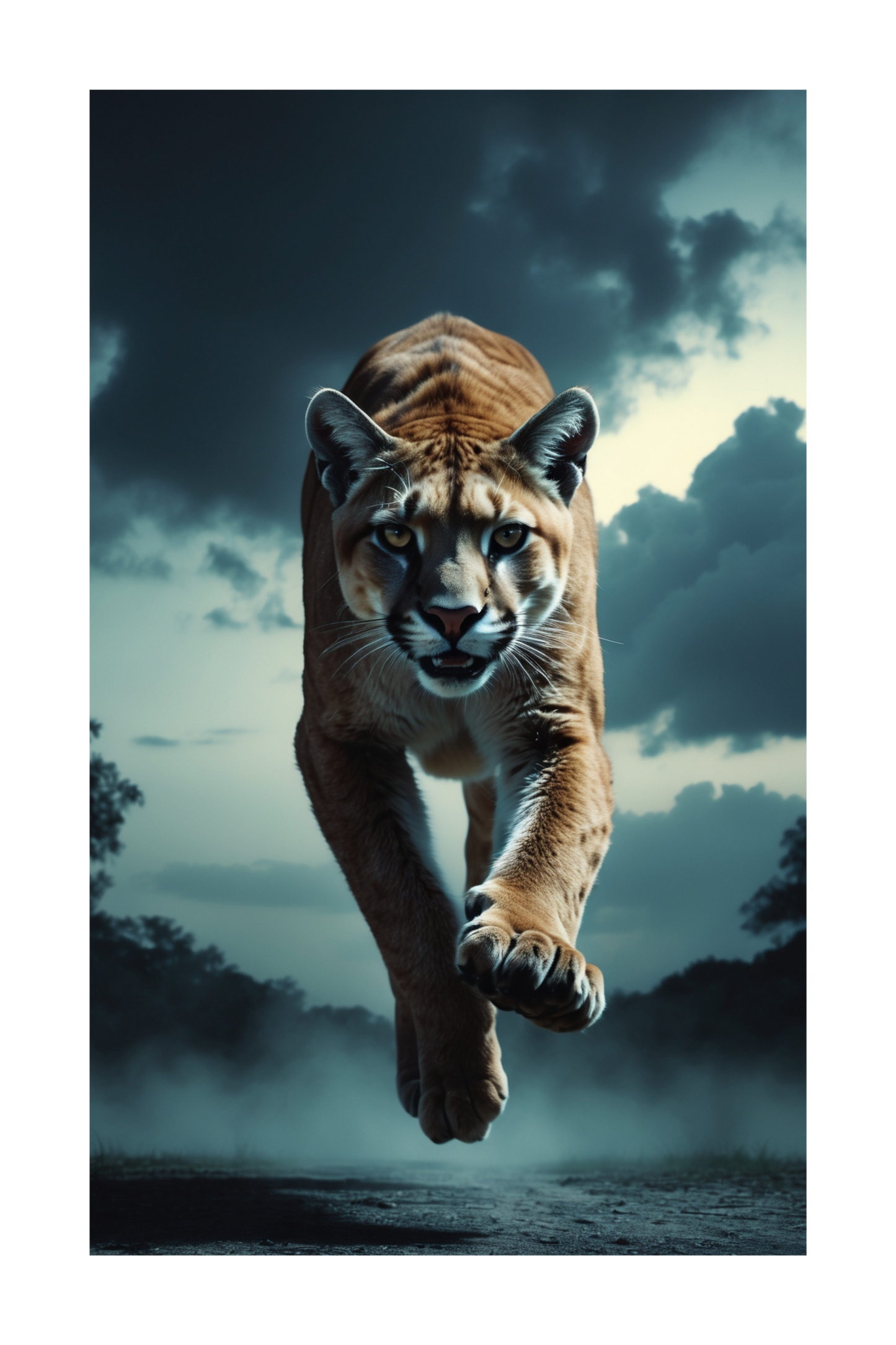 Puma Wandkunst freigestellt mit springendem Puma und dramatischer Bewegung