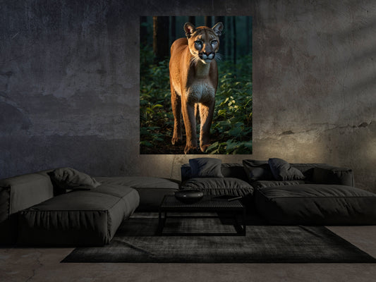 Minimalistisches Wohnraum-Mockup mit dunklem Sofa, ruhiger Wandstruktur und gezielter Lichtführung zur realistischen Darstellung der Wirkung im modernen Interior.