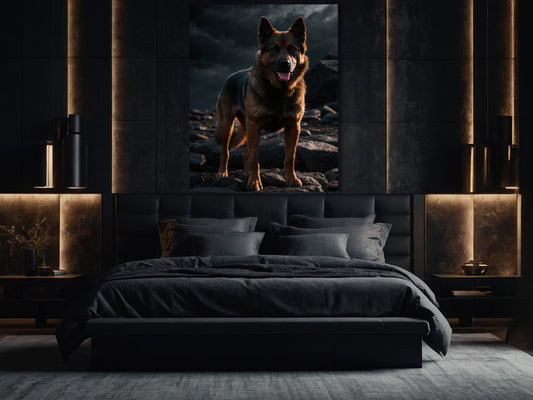 Großformatige Schäferhund Wandkunst auf Leinwand 32×48 im Schlafzimmer