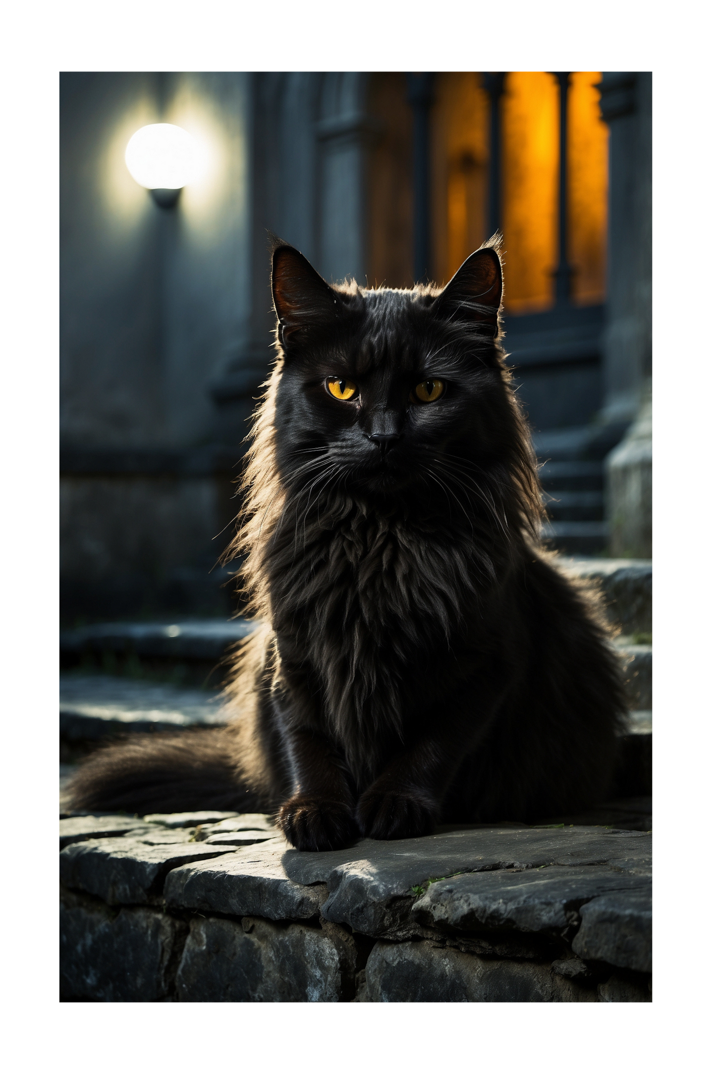 Freigestellte Poster einer schwarzen Katze als hochwertiges Wandbild in detailreicher Darstellung