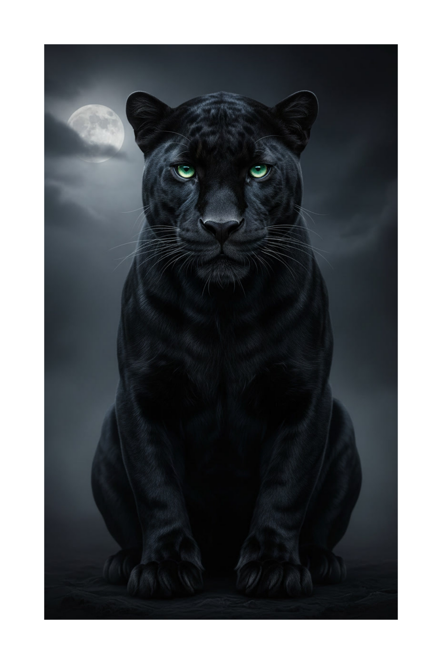 Freigestellter schwarzer Panther mit grünen Augen im Mondlicht als Poster Motiv im Format 70x100 cm