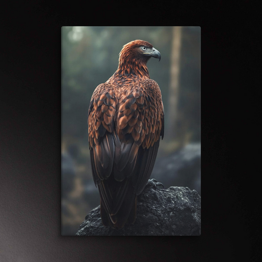 Adler in Seitenansicht auf Felsen mit ruhiger Präsenz und detailliertem Gefieder – hochwertige Tierkunst auf Leinwand im Format 40x60 Zoll