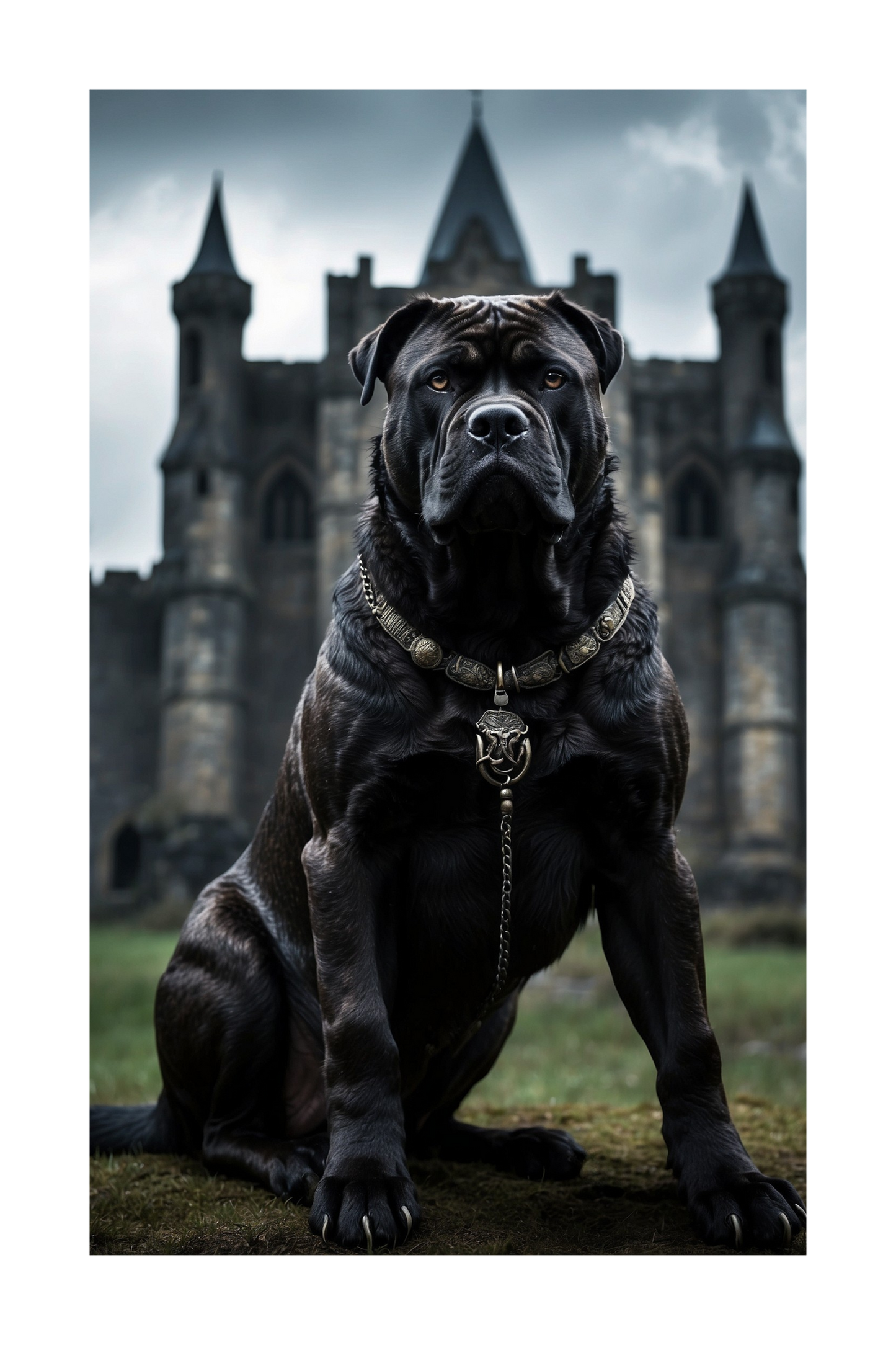 Cane Corso Poster vor alter Festung freigestellte Motivdarstellung für hochwertige Wandkunst
