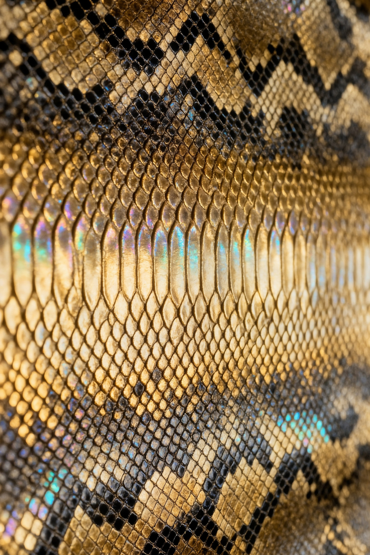 Transparente Darstellung einer golden schimmernden Reptilienlederstruktur mit luxuriöser Farbwirkung