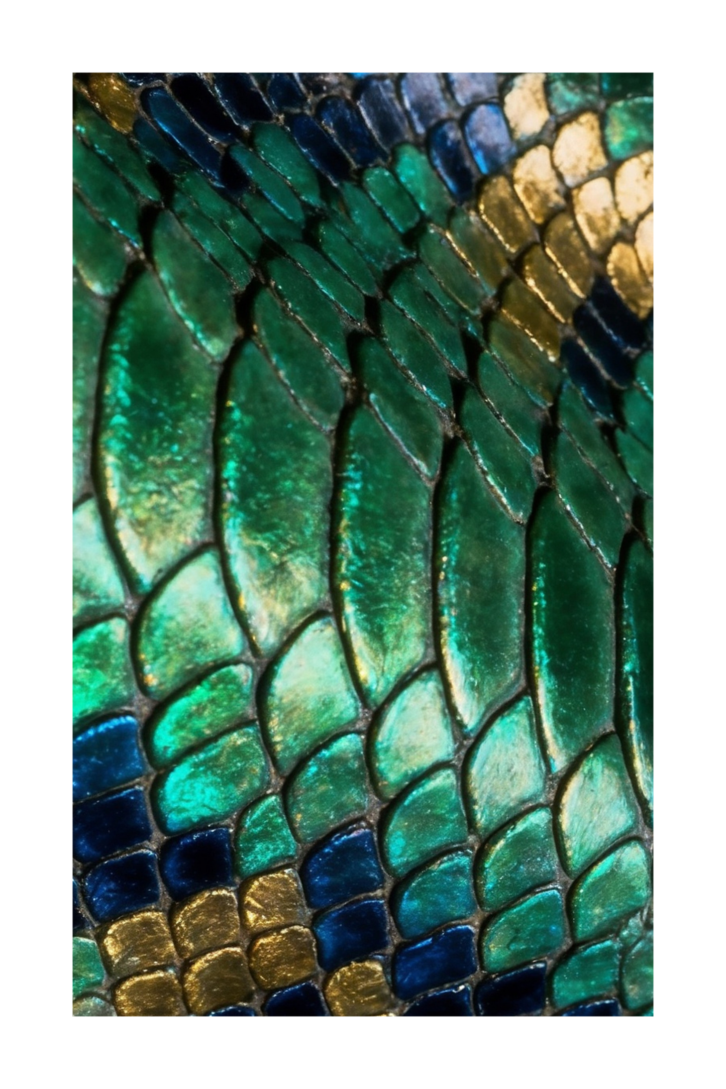 Transparente Darstellung einer grünen schimmernden Reptilienlederstruktur mit luxuriöser Farbwirkung