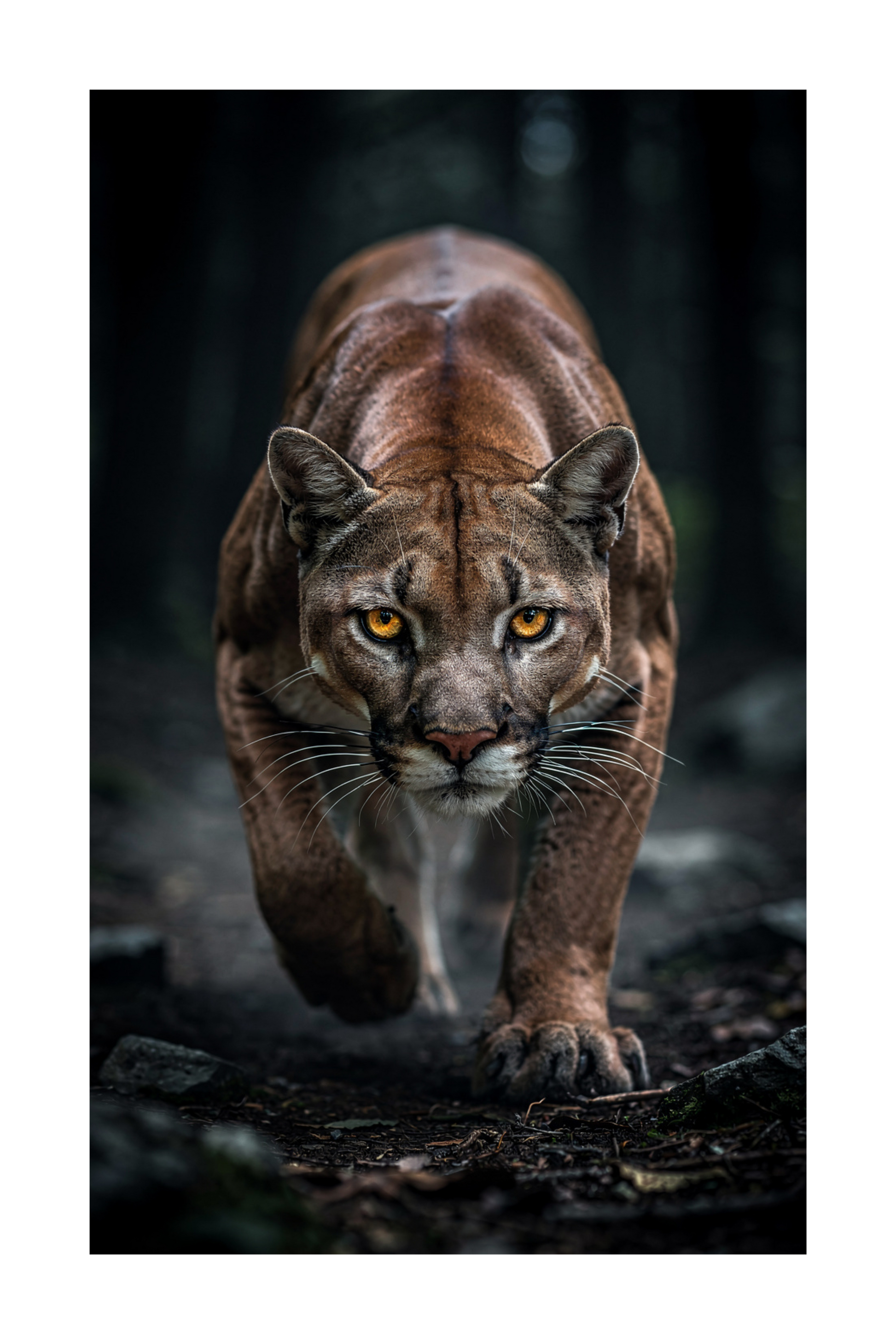 Freigestellte Wandkunst Leinwand 32x48 mit Motiv dunkler Puma im Wald