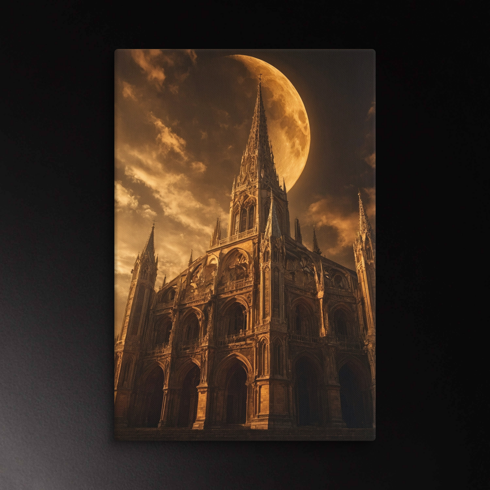 Kathedrale unter goldenem Vollmond als Wandkunst Leinwand im Format 40x60 Zoll