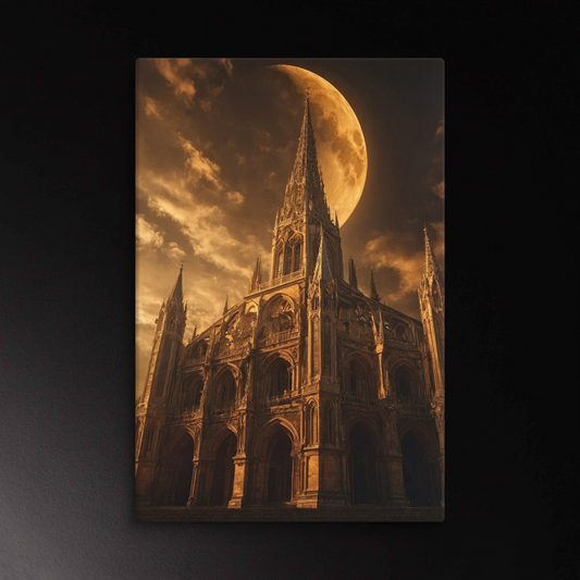 Kathedrale unter goldenem Vollmond als Wandkunst Leinwand im Format 40x60 Zoll
