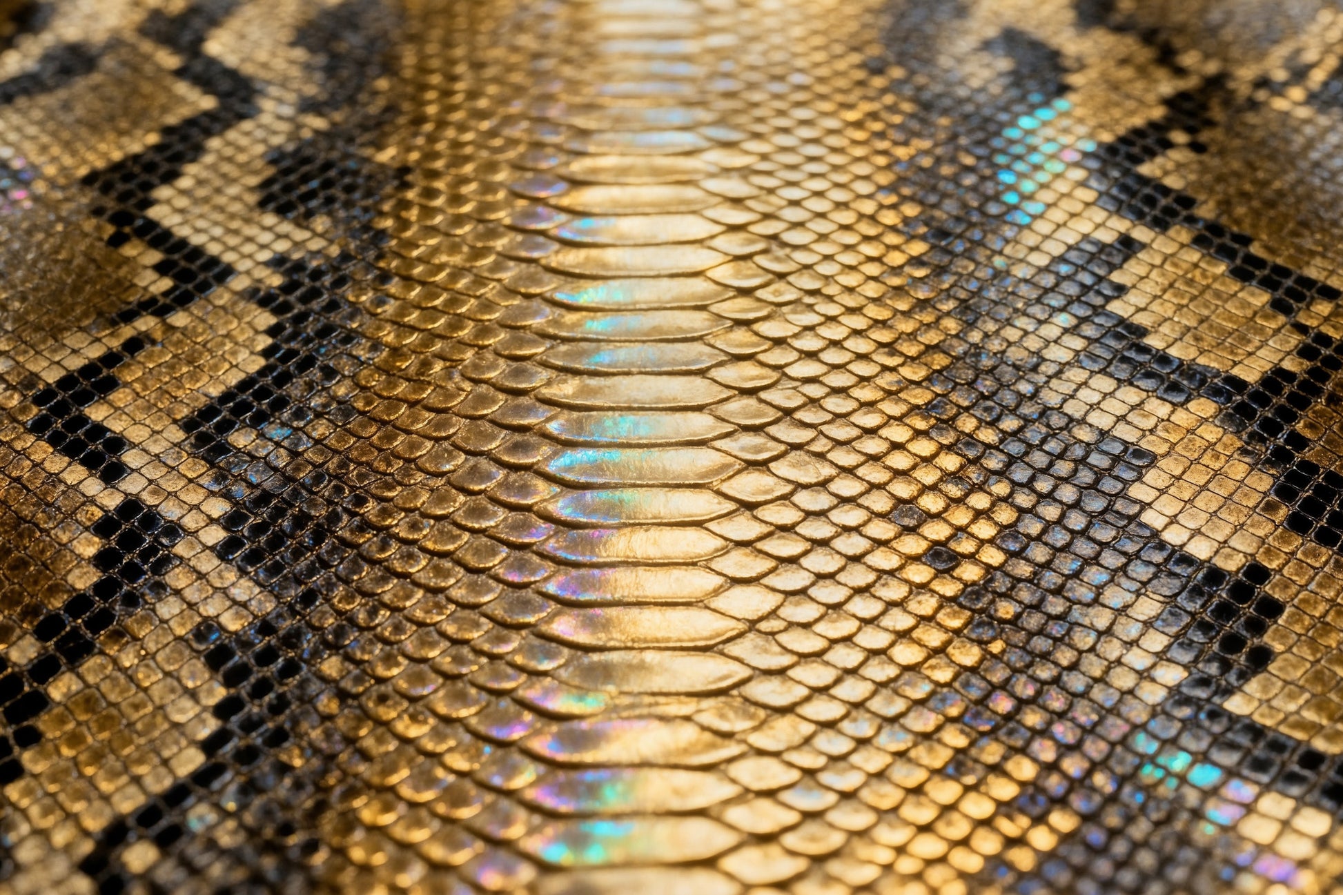 Detailaufnahme der goldenen Schuppenstruktur mit luxuriösen Lichtreflexen