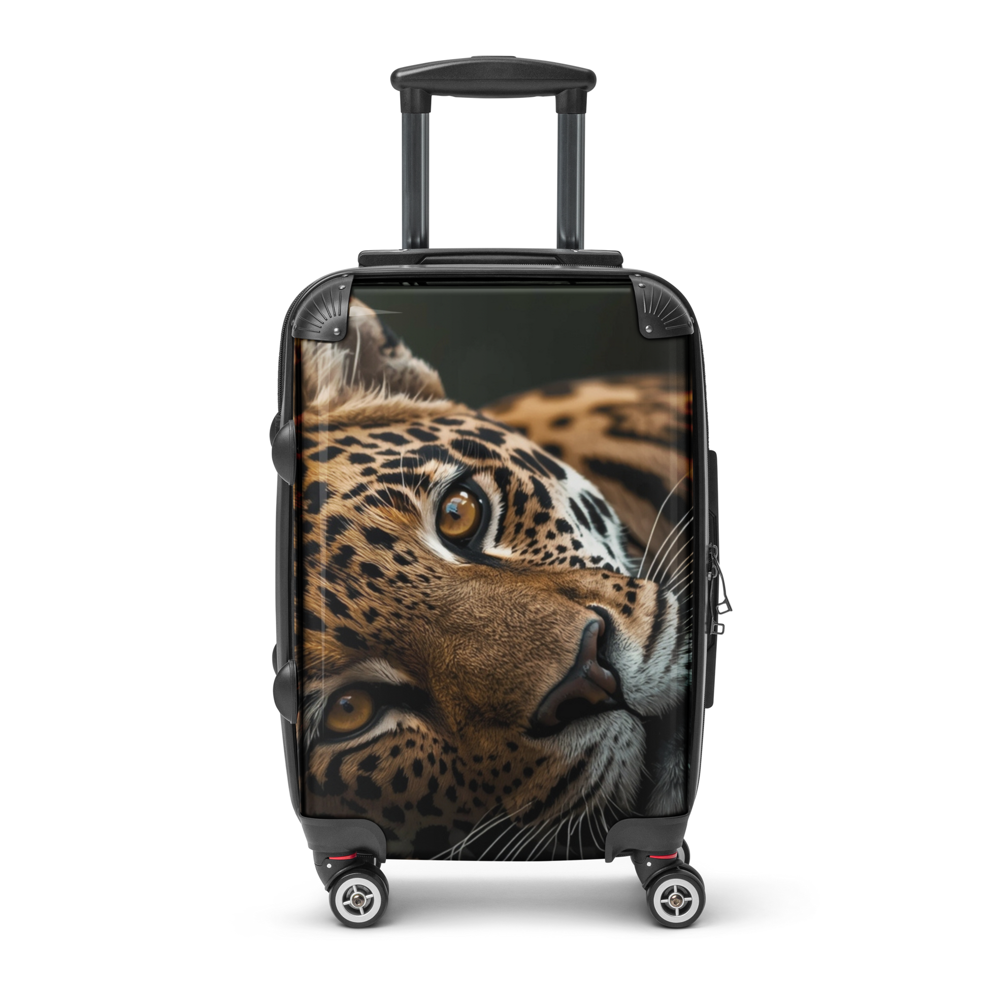 Hartschalenkoffer mit Leopardenmotiv in der Größe Small und transparentem Hintergrund zur Darstellung des Designs ohne zusätzliche Umgebung.