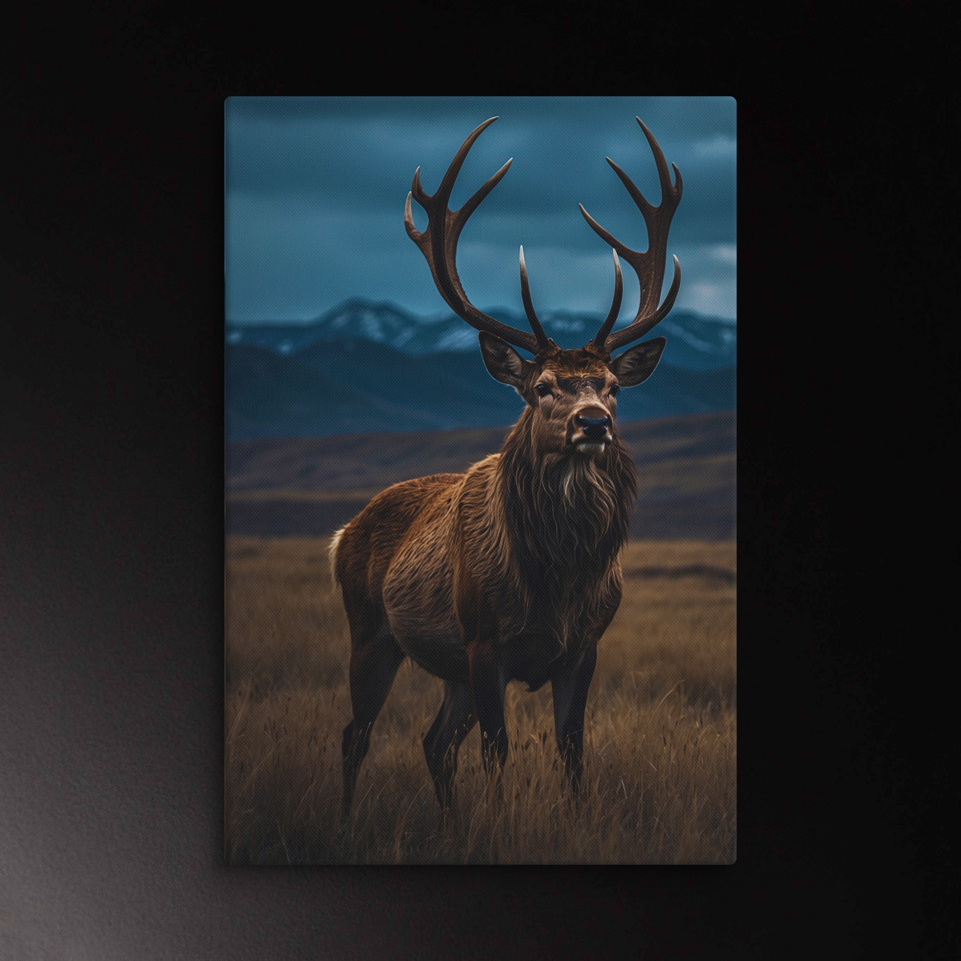 Dark Fantasy Hirsch Leinwandbild in weiter Landschaft mit dramatischem Himmel im Format 40x60 Zoll