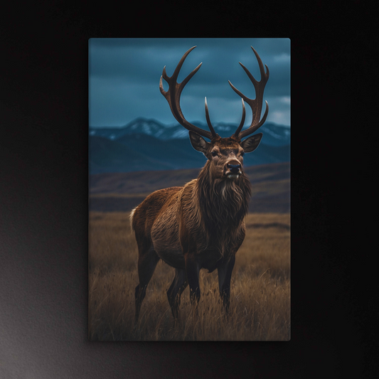 Dark Fantasy Hirsch Leinwandbild in weiter Landschaft mit dramatischem Himmel im Format 40x60 Zoll