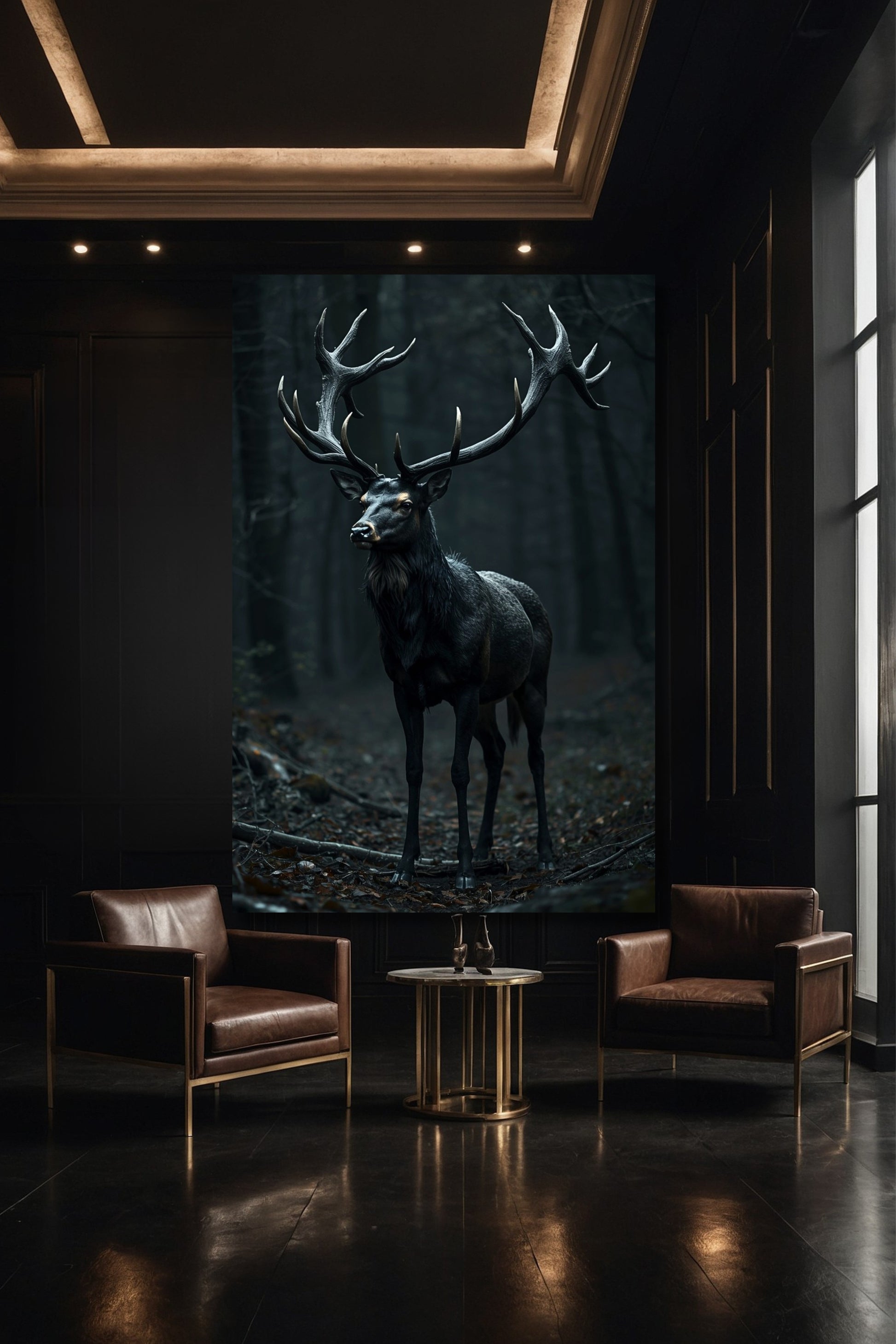 Großformatige Hirsch Leinwand 40x60 Zoll in stilvoller Galerie mit ruhiger, eleganter Präsentation