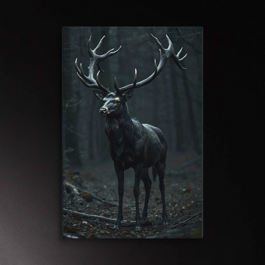Hirsch im dunklen Wald als ruhige Wandkunst auf Leinwand im Format 40x60 Zoll mit klarer Struktur und eleganter Lichtstimmung