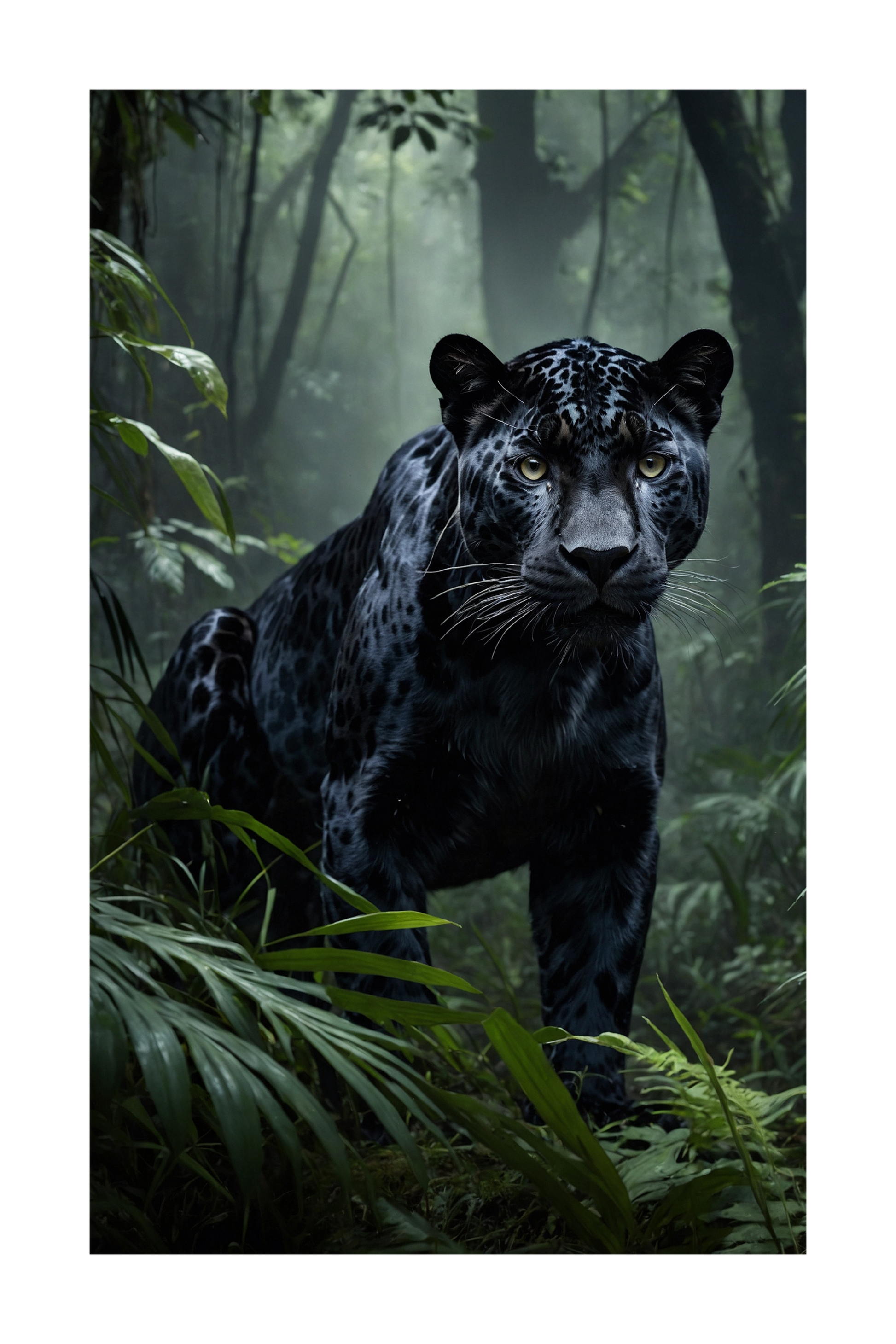 Freigestelltes schwarzes Jaguar Tierportrait für Leinwanddesign und Produktdarstellung
