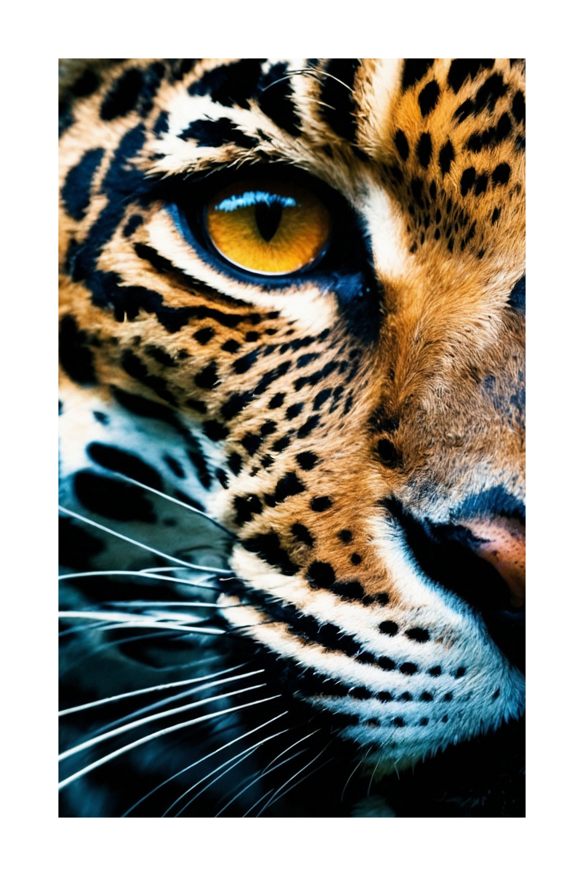 Freigestellte Jaguar Leinwand Wandkunst mit goldenem Auge als detailreiches Tierportrait