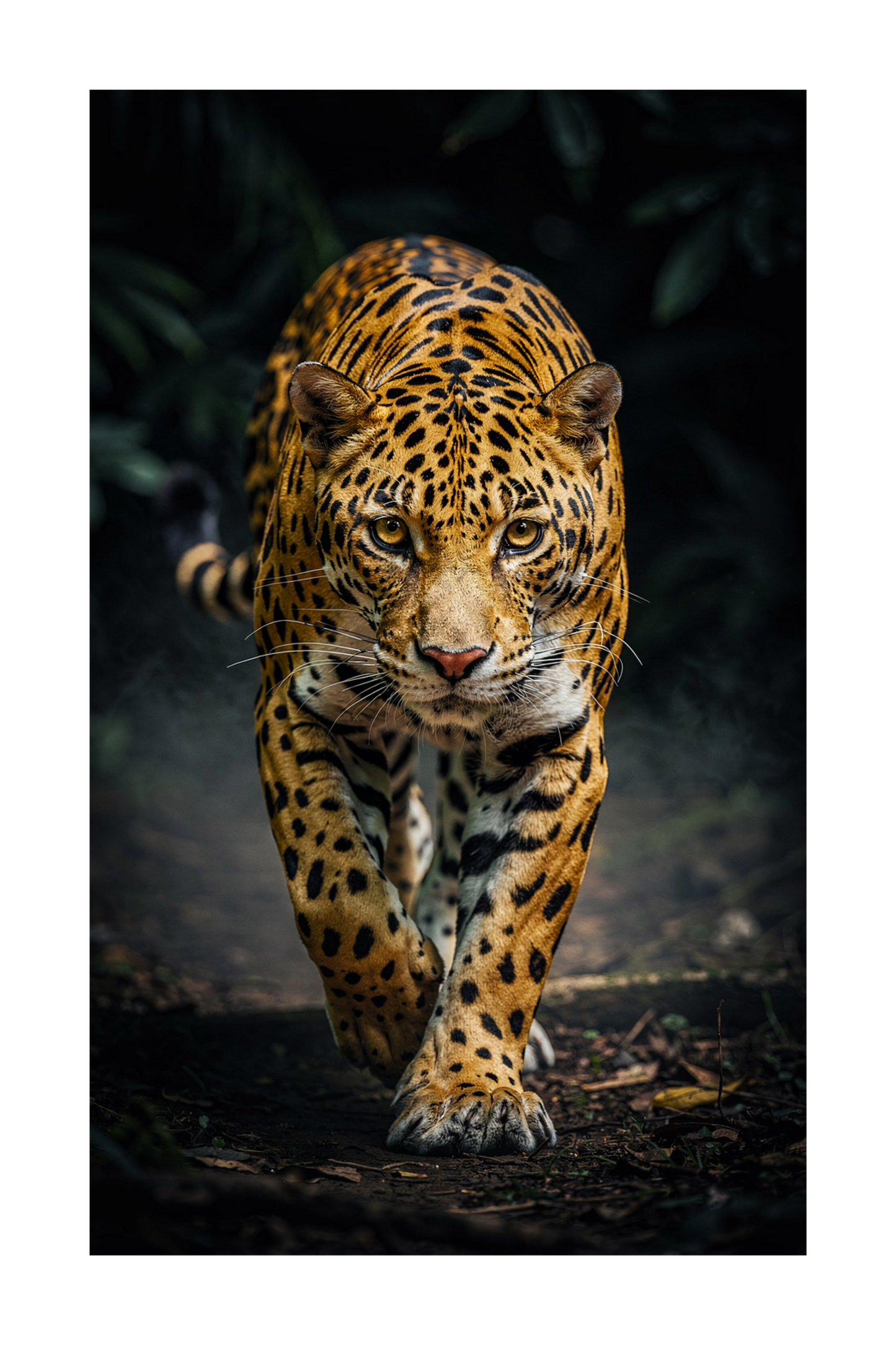 Freigestellte Jaguar Leinwand Wandkunst mit frontal laufendem Jaguar