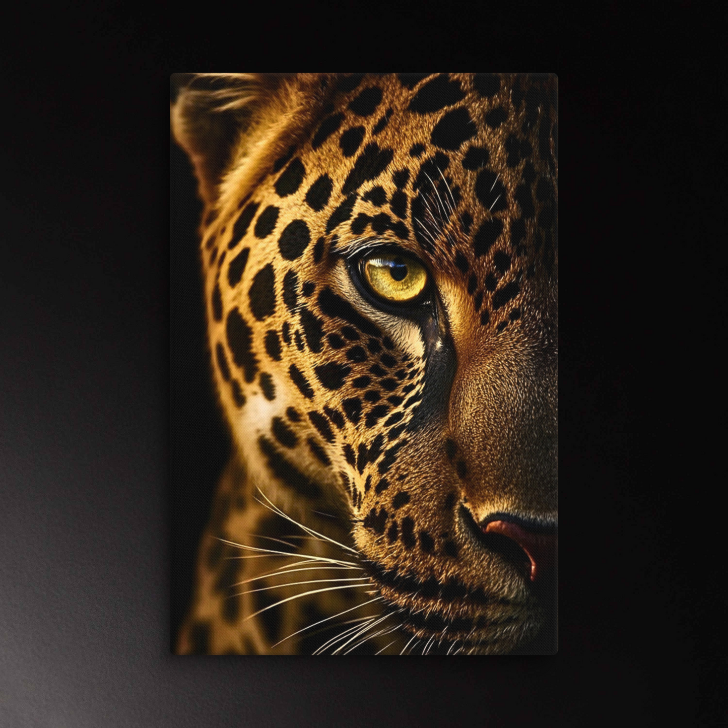 Jaguar Wandkunst Leinwand 40x60 mit goldenem Auge und stiller Intensität im Ausdruck