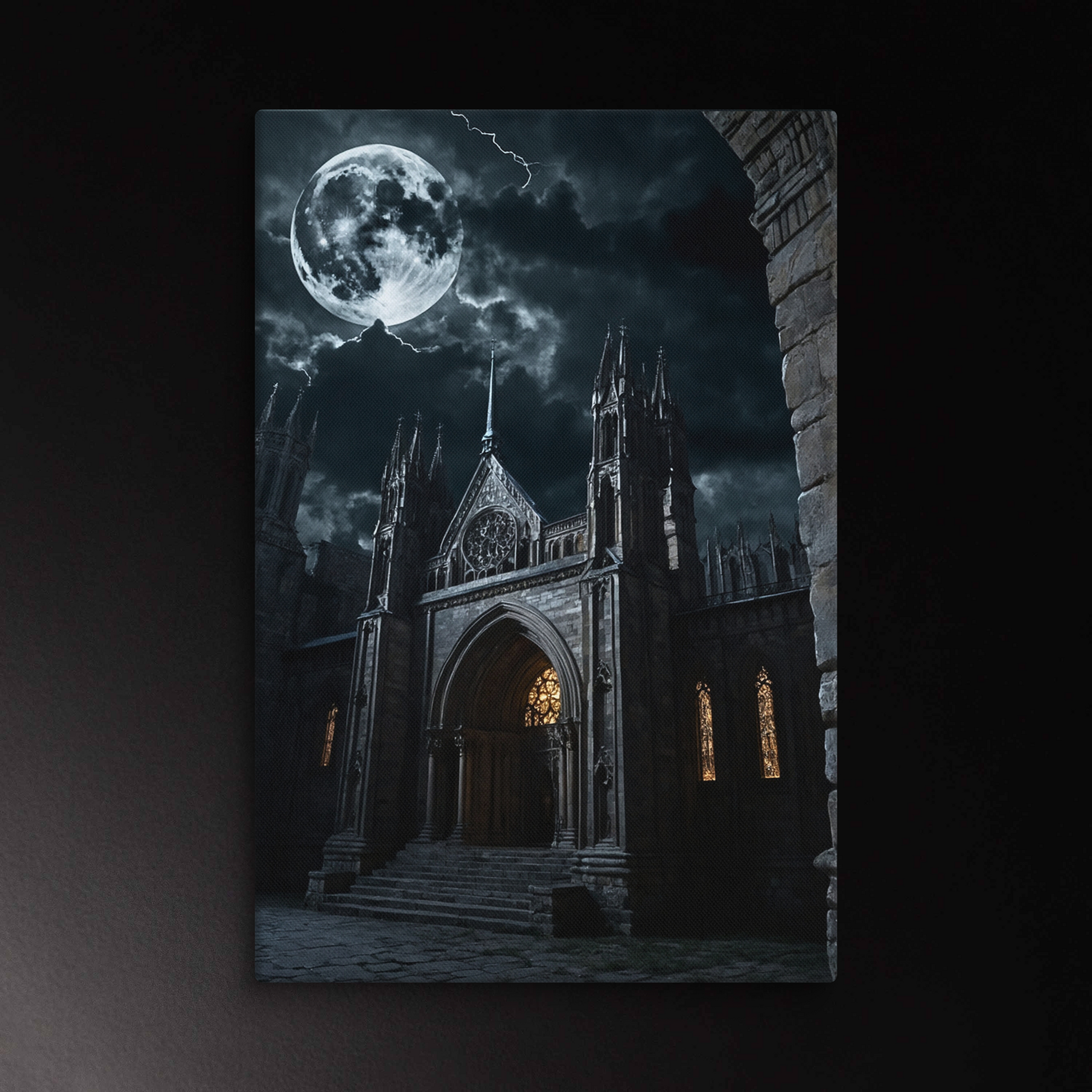 Dark Fantasy Kathedrale der Schatten als monumentale Wandkunst Leinwand im Format 40x60 Zoll