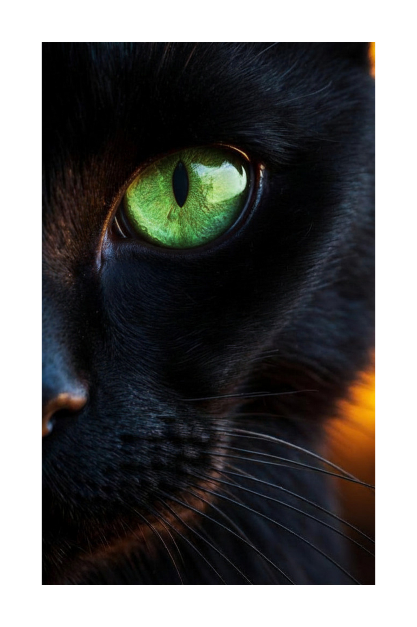 Freigestelltes Motiv einer Katze mit grünem Auge für Leinwanddruck im Format 32x48 Zoll