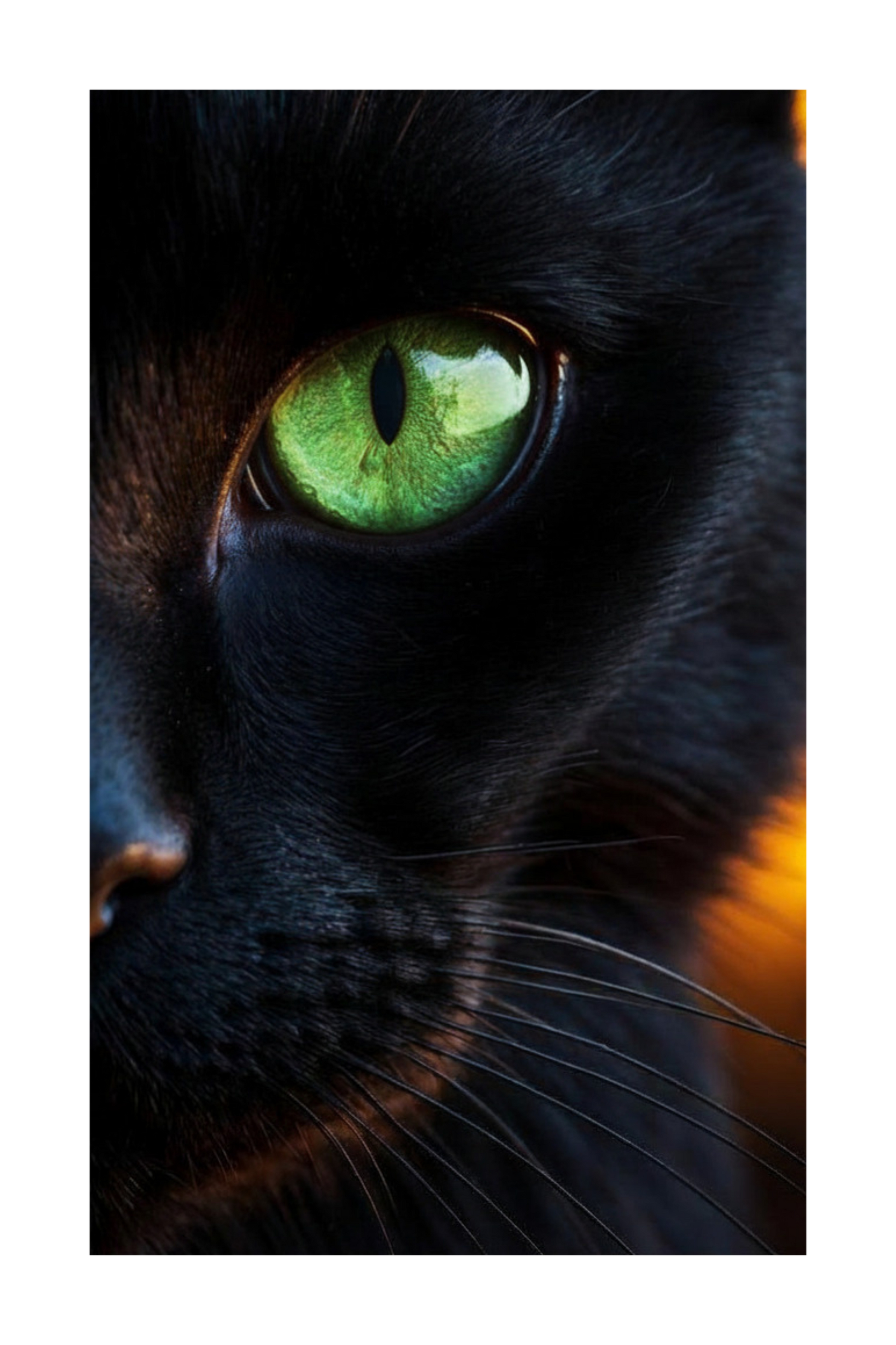 Freigestelltes Motiv einer Katze mit grünem Auge für Leinwanddruck im Format 32x48 Zoll