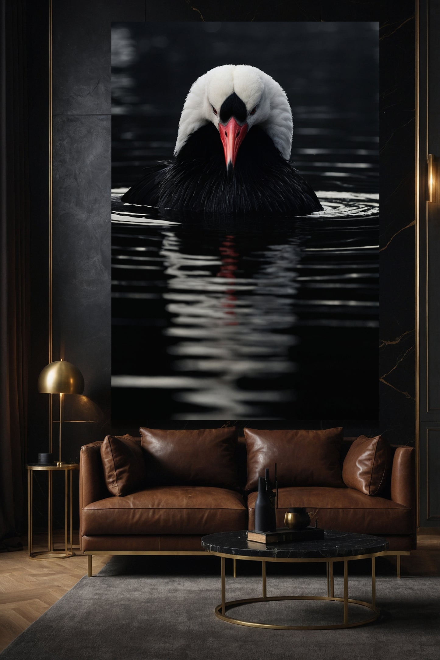 Kranich Wandkunst auf Leinwand im Format 40x60 Zoll im modernen Wohnzimmer