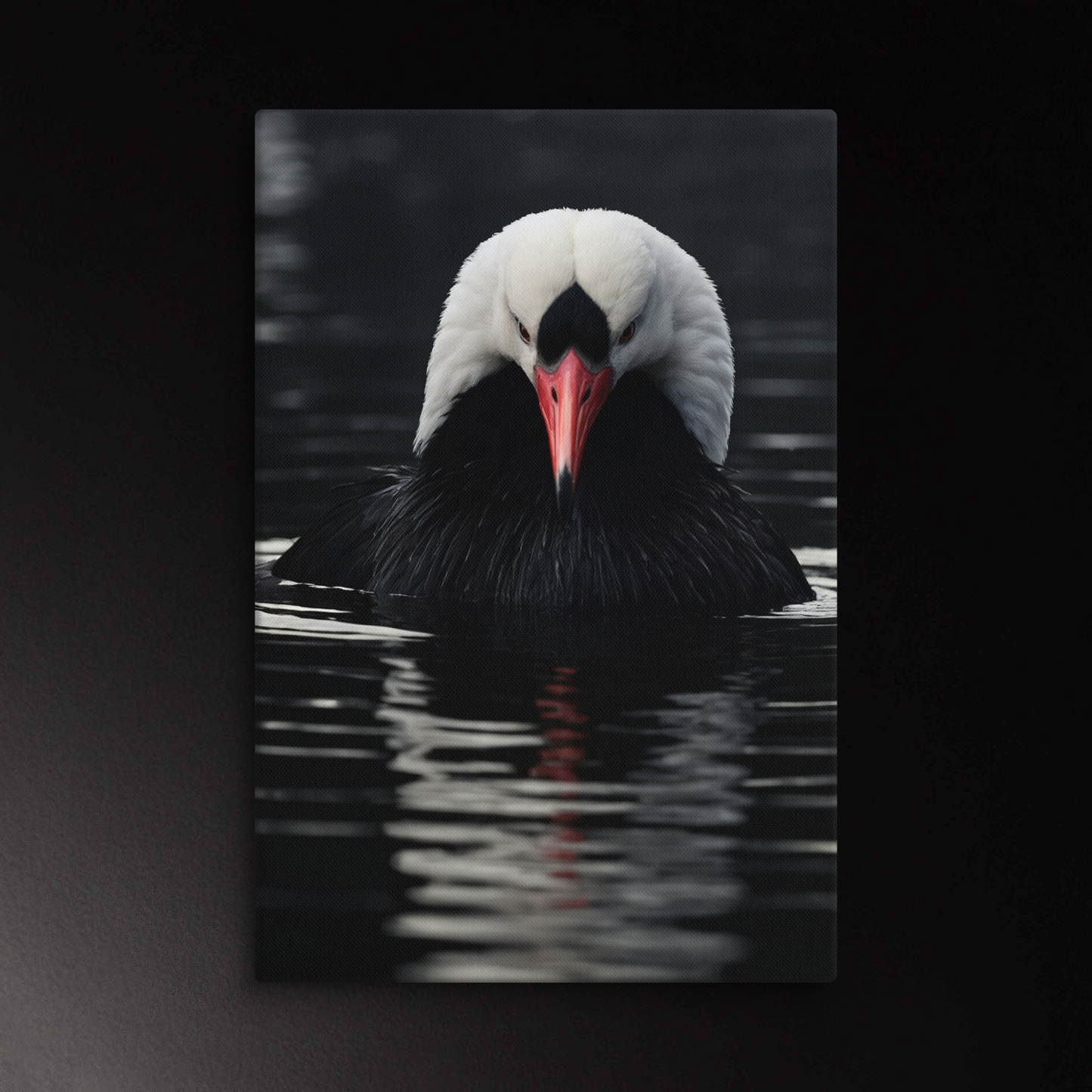 Majestätischer Kranich im dunklen Wasser – Wandkunst Leinwand im Format 40x60 Zoll