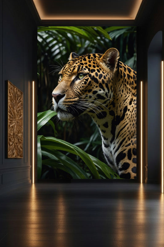 Leopard Leinwand in stilvoller Galerie mit klarer Bildwirkung und tiefer Atmosphäre