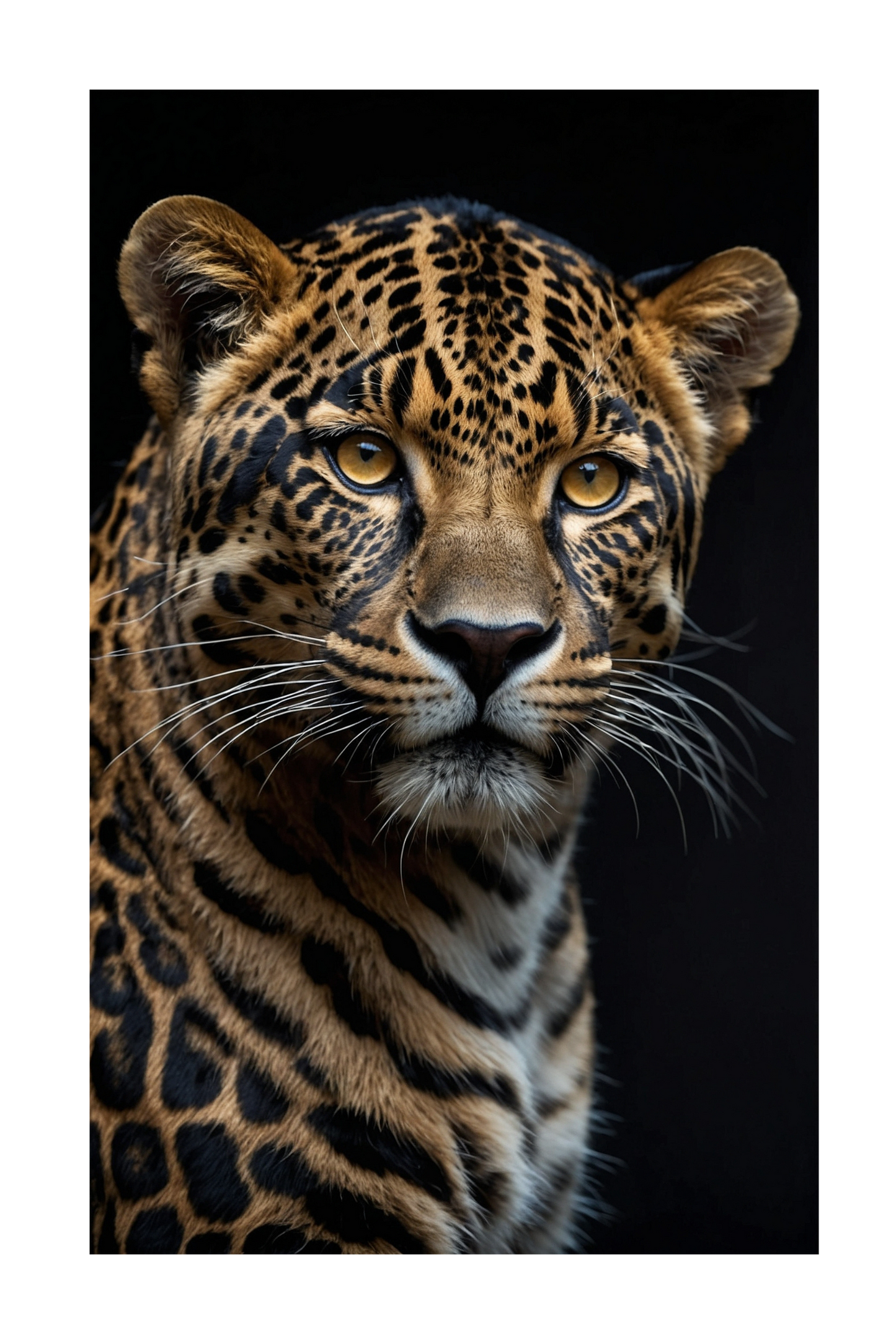 Freigestellter Leopard auf Leinwand mit intensivem Ausdruck, klaren Konturen und strukturierter Fellzeichnung