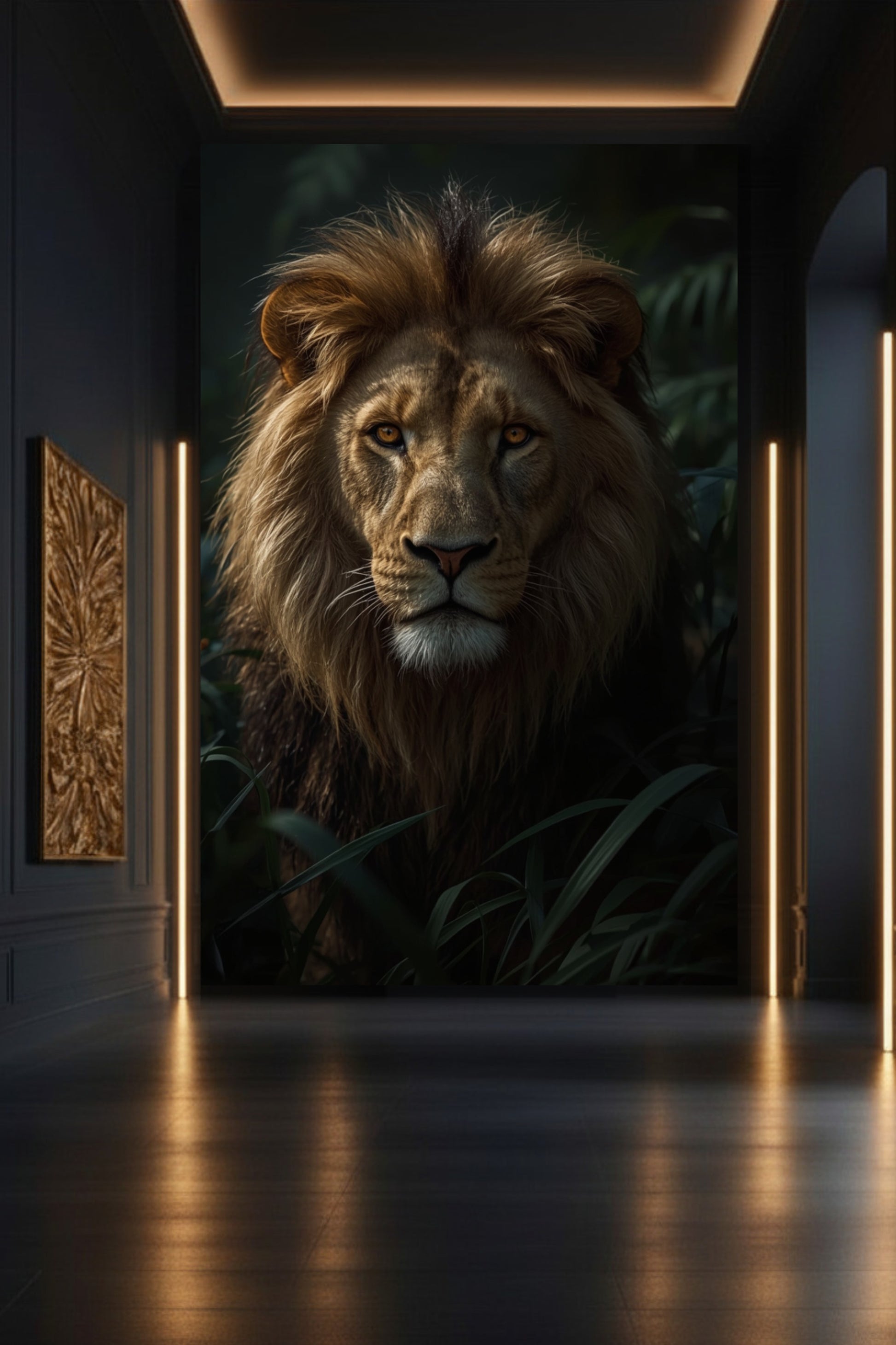 Löwe Leinwand in eleganter Galerie mit klarer Bildwirkung und starker visueller Präsenz
