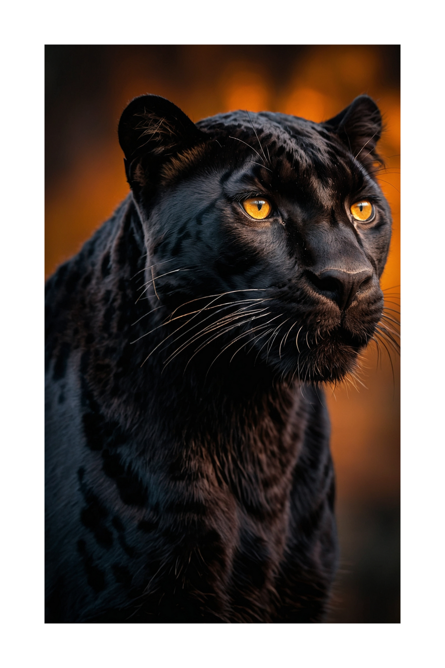 Freigestelltes Panther Motiv für Leinwanddruck 40x60 Zoll mit warmem Hintergrund und intensiven Augen