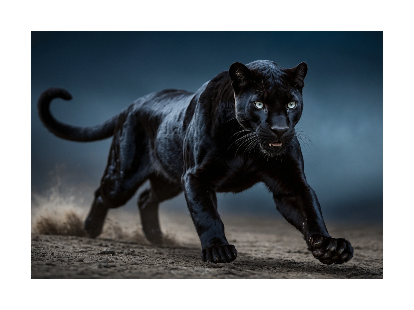 Freigestellter schwarzer Panther in Bewegung mit sichtbarer Muskelspannung und feiner Fellstruktur – dynamisches Tiermotiv mit klarer Silhouette