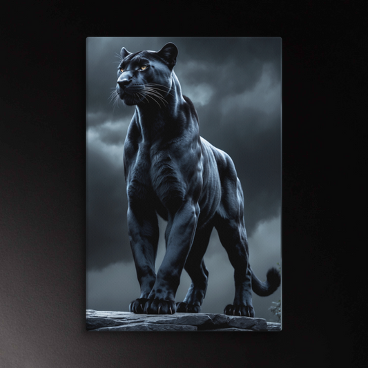 Schwarzer Panther Leinwand unter dramatischen Wolken im Großformat