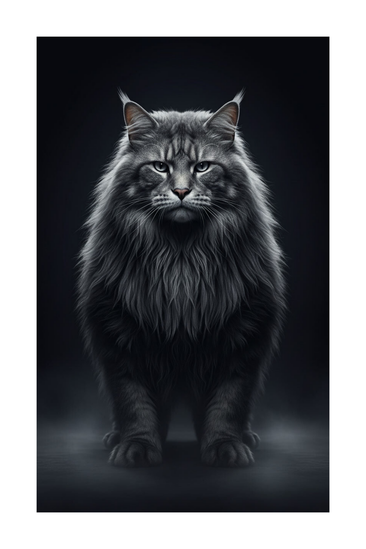 Freigestellte Waldkatze als Leinwandmotiv mit langem Fell und intensivem Blick auf transparentem Hintergrund