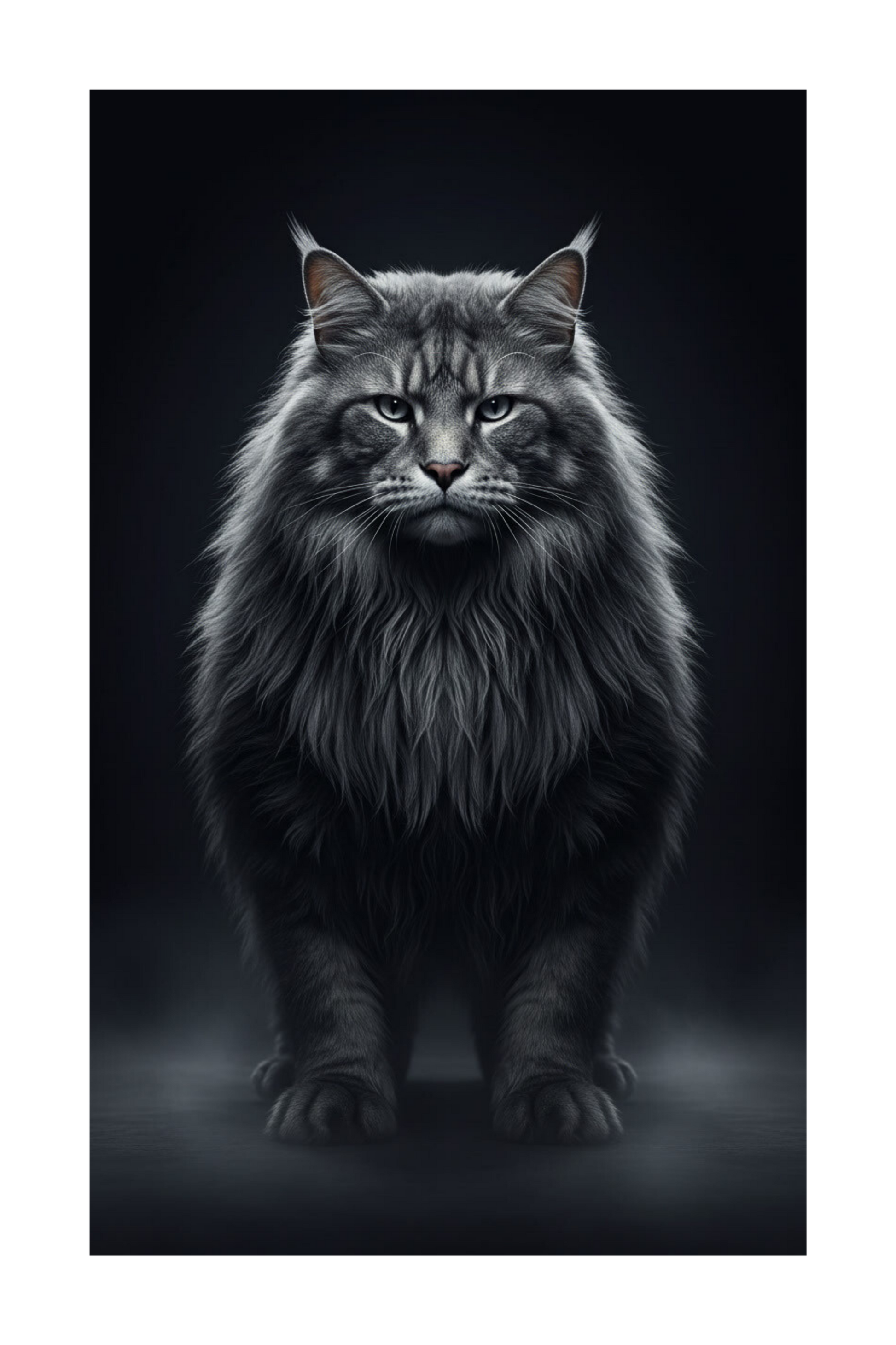Freigestellte Waldkatze als Leinwandmotiv mit langem Fell und intensivem Blick auf transparentem Hintergrund