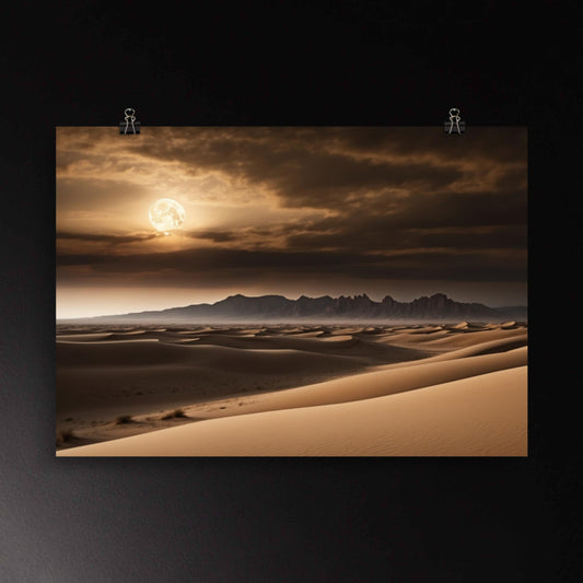Wüstenlandschaft im Vollmondlicht mit sanften Dünen als Poster im Format 100x70 cm mit ruhiger, weiter Bildwirkung